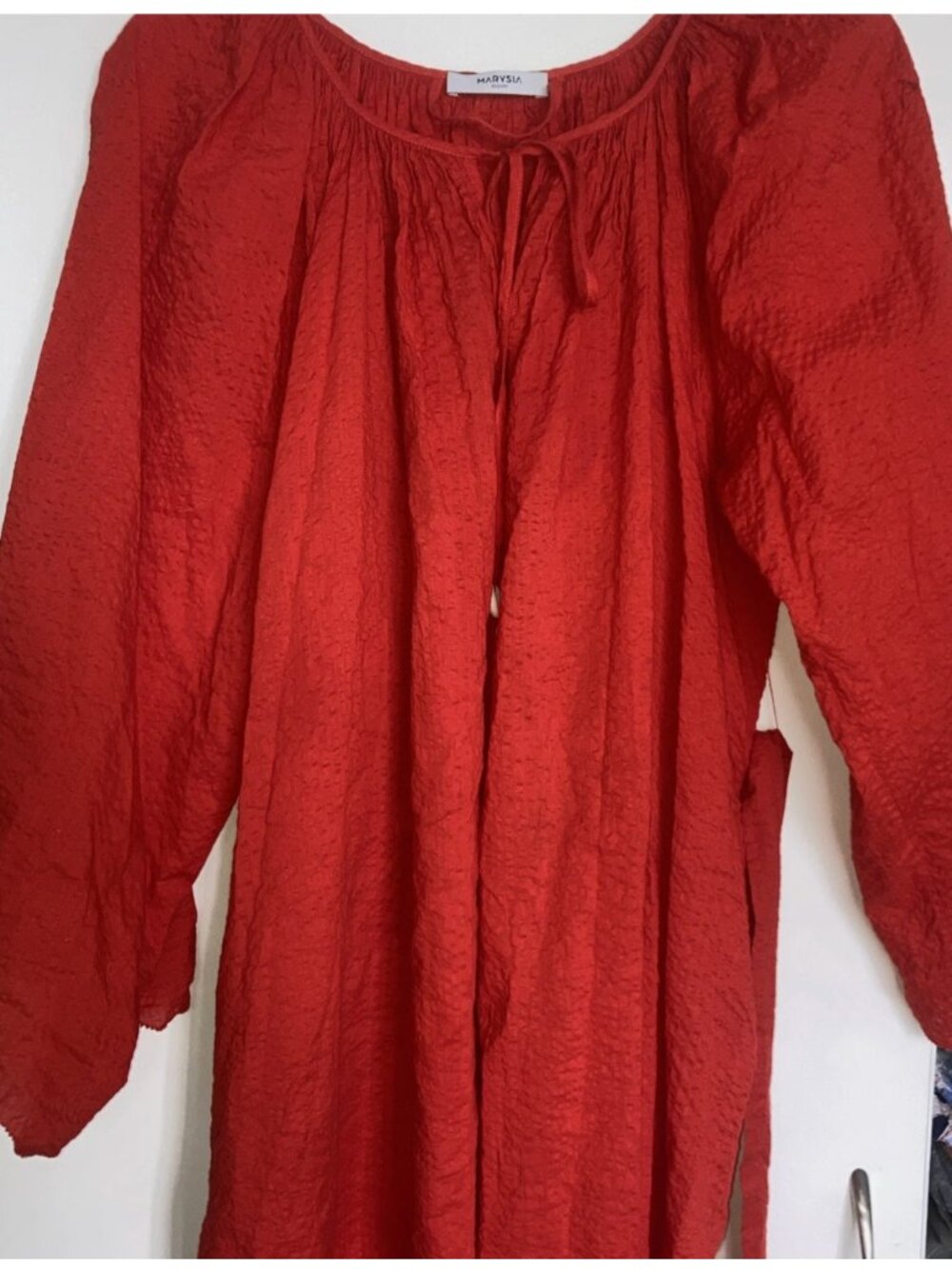 Marysia Resort Dress Cover Up Women's S Textured Scalloped Pockets Red Cotton